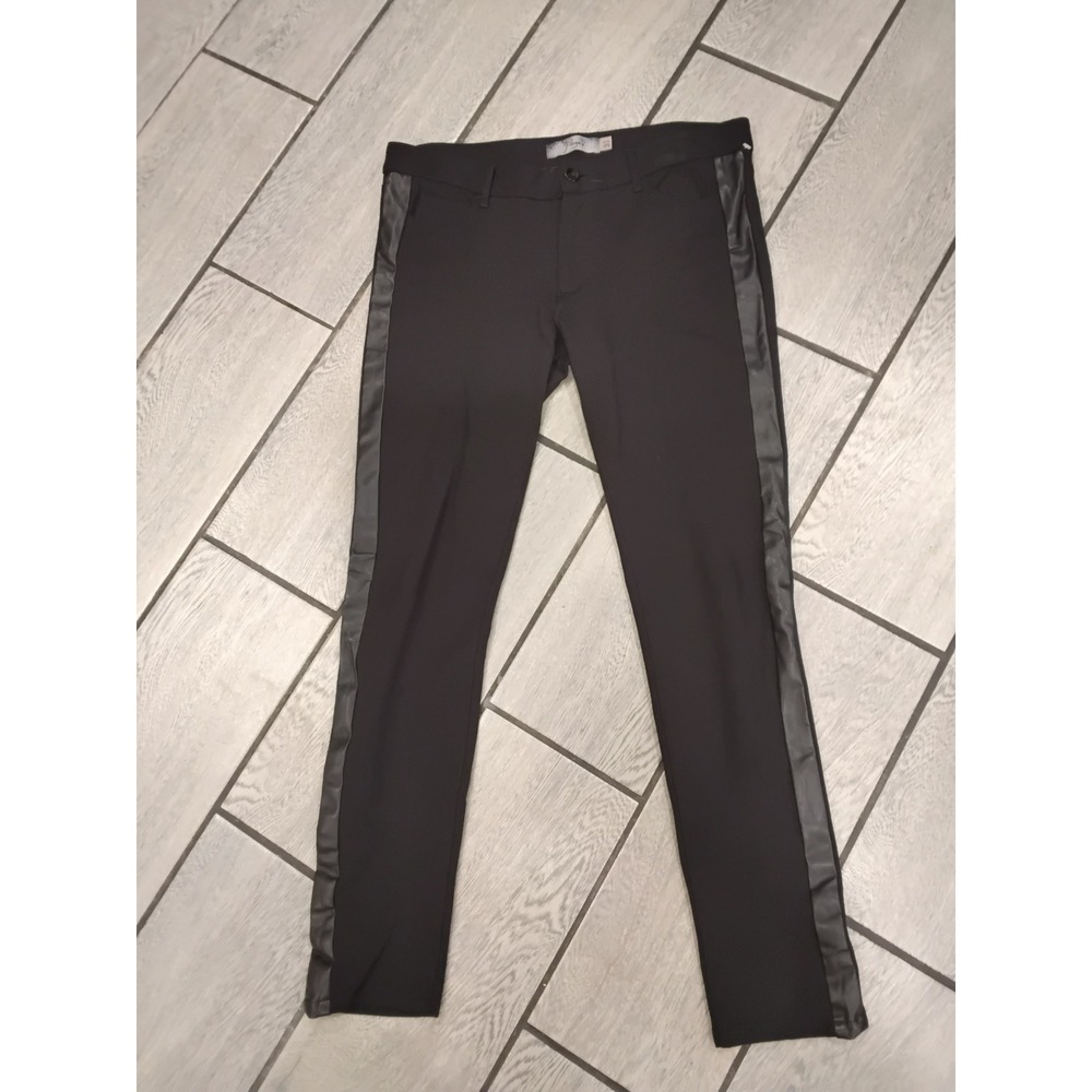 Paige Black Skinny Pants Faux Leather Tuxedo Stripe‎ Stretch Trousers Womens 31